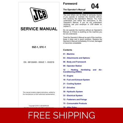 JCB 55Z-1 , 57C-1 EXCAVATOR SERVICE REPAIR MANUAL JCB 55Z-1 , 57C-1 EXCAVATOR SERVICE REPAIR MANUAL